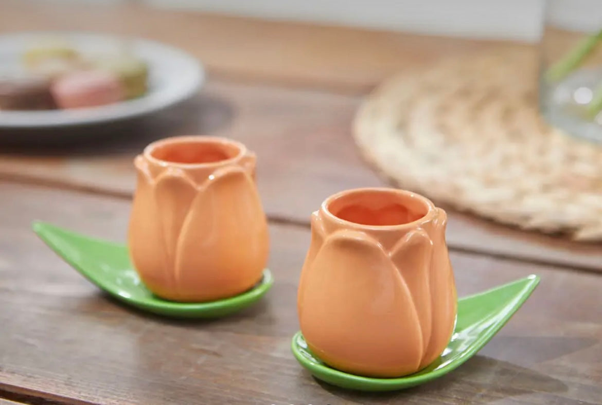 Duo de tasses à café tulipes oranges.