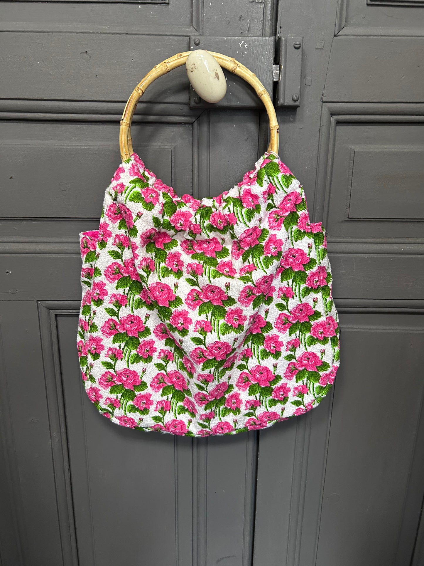 Sac éponge fleurs fuchsia