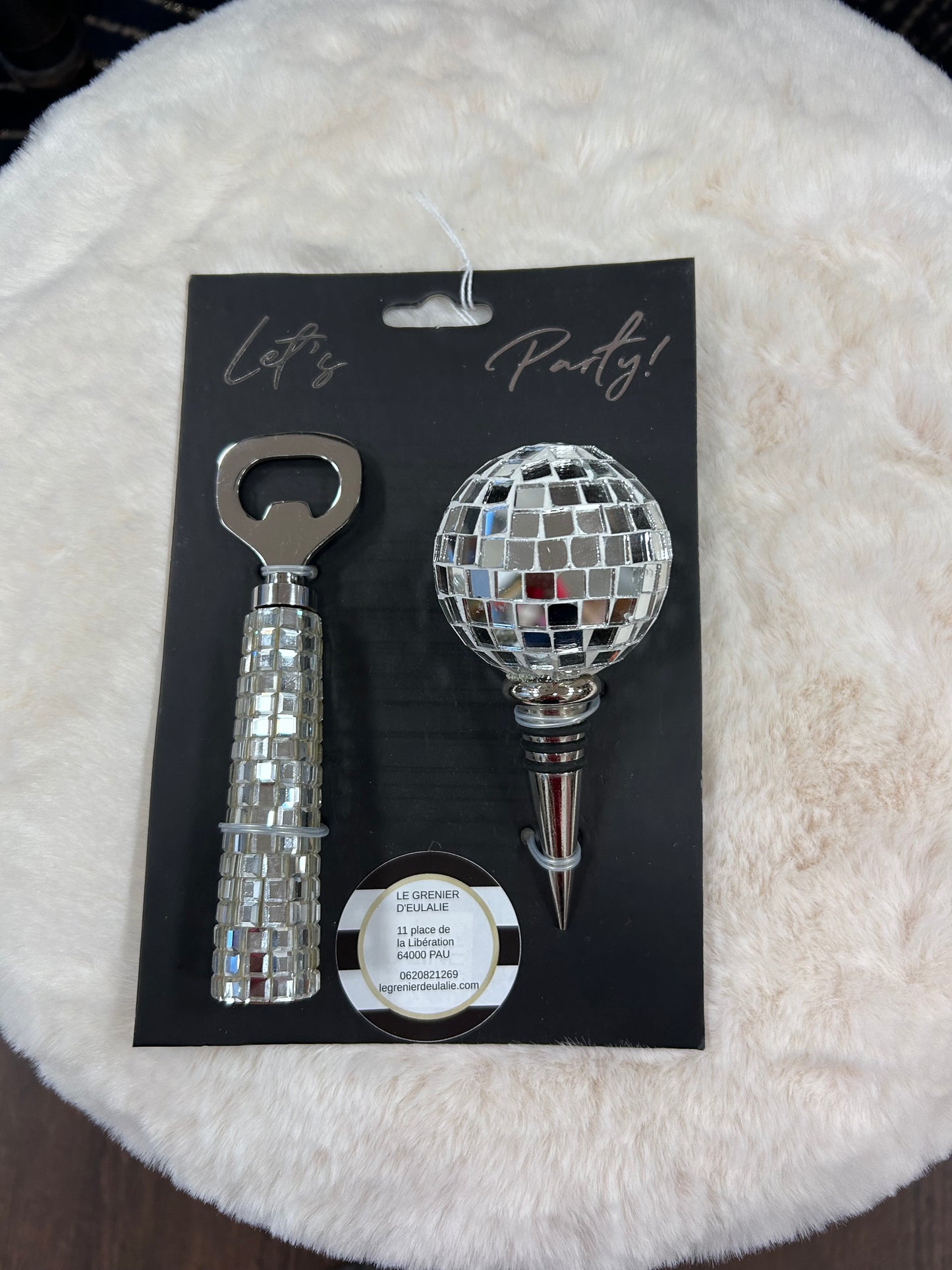 Décapsuleur et bouchon à facettes argentées J - LINE