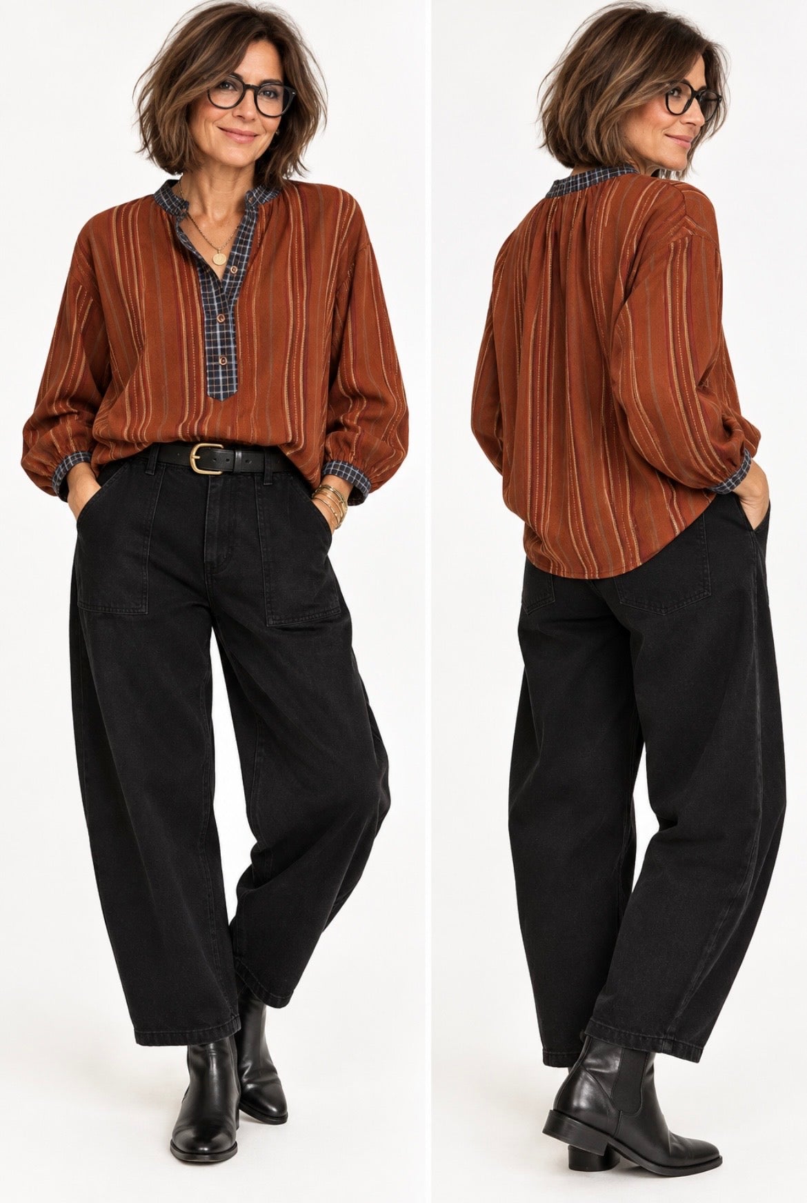 Blouse aux ton rouille.
