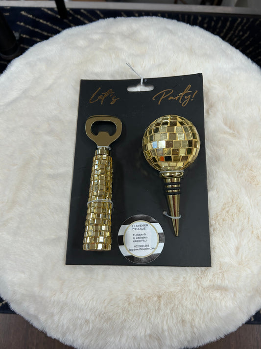 Décapsuleur et bouchon à facettes dorées J - LINE