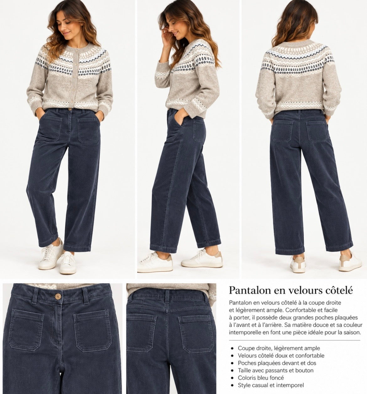 Pantalon velours bleu marine - C'EST BEAU LA VIE