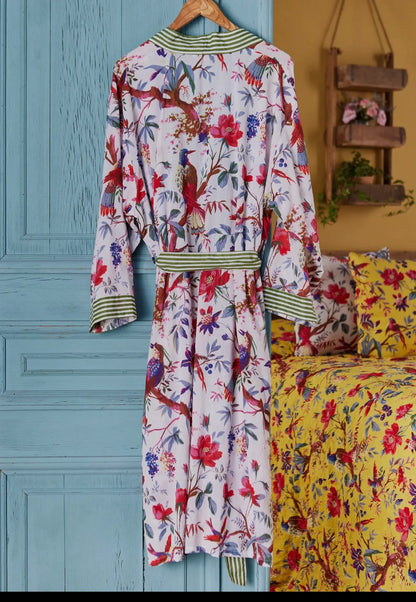 KIMONO BIRDS FLOWERS BLANC