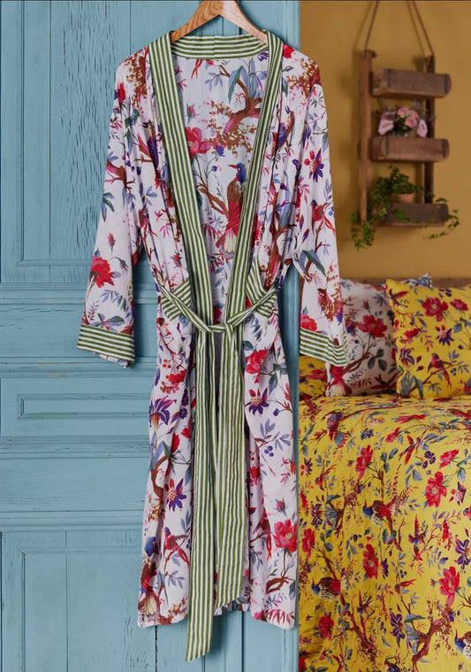 KIMONO BIRDS FLOWERS BLANC