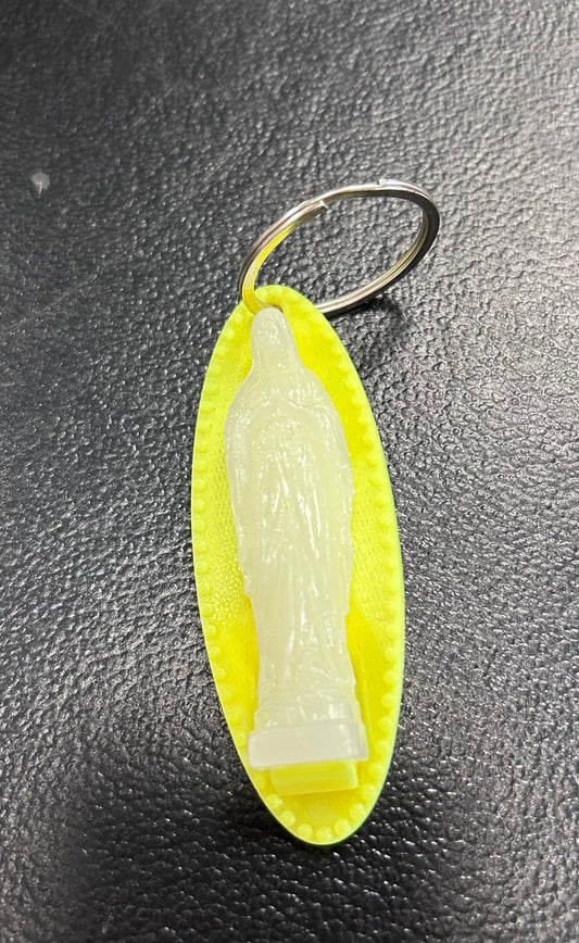 Porte clé jaune fluo avec vierge - SAPRISTI STROE