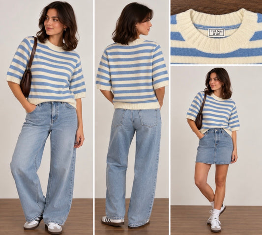 Pull rayé manches courtes - C'EST BEAU LA VIE
