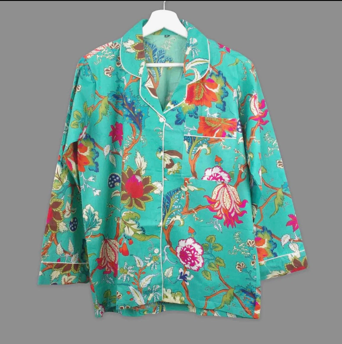 Pyjama vert fleurs fuchsia orangé Taille L