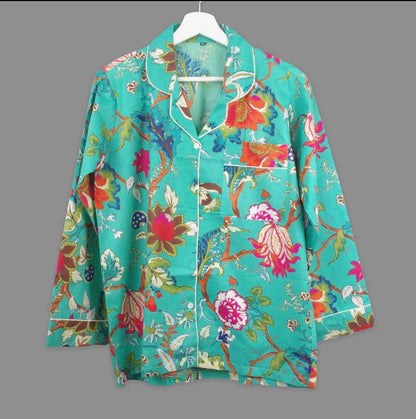 Pyjama vert fleurs fuchsia orangé Taille L